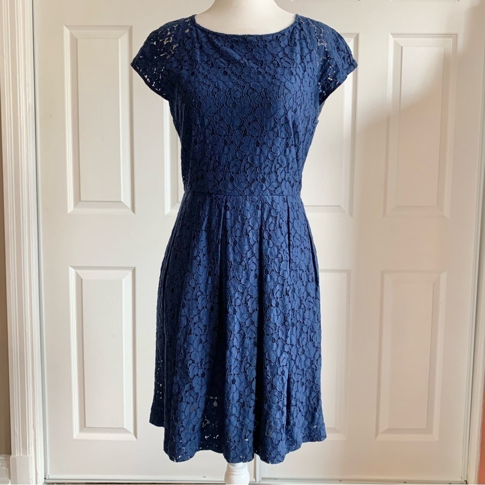 Madewell Navy Blue Lace A-line Pleated Dress